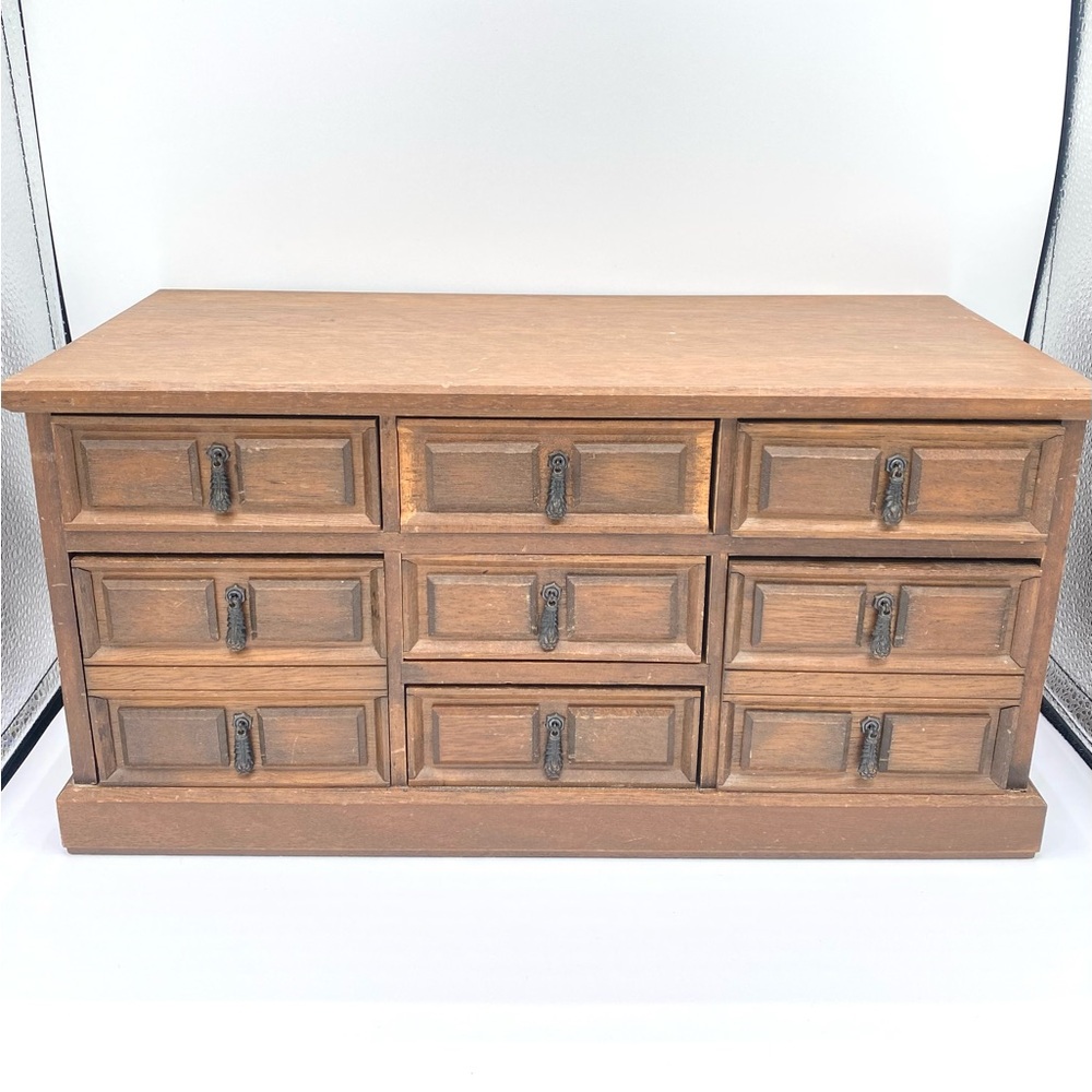Vintage Wooden Mele Jewelry Box Dresser Large 7 Drawers Made Japan Mid Century